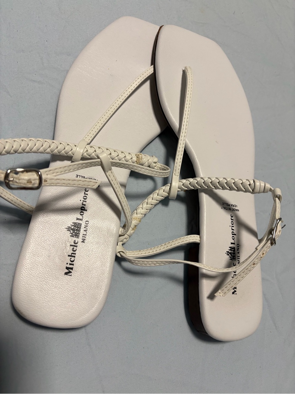 Michele Lopriore White Braided Leather Sandals sz 40